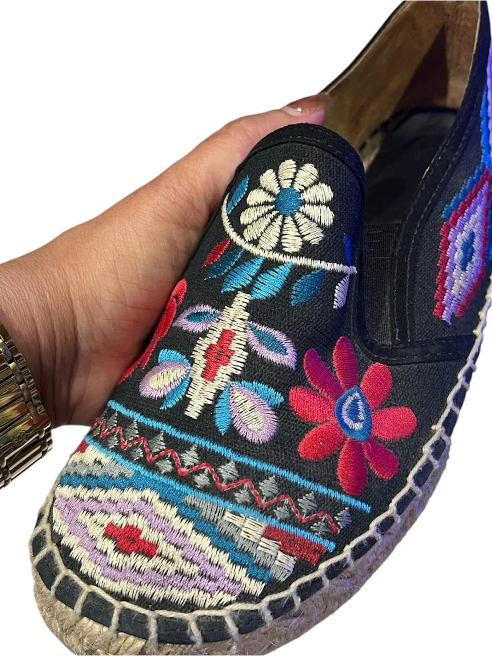 Johnny Was multicolored Embroidered Espadrilles size 38